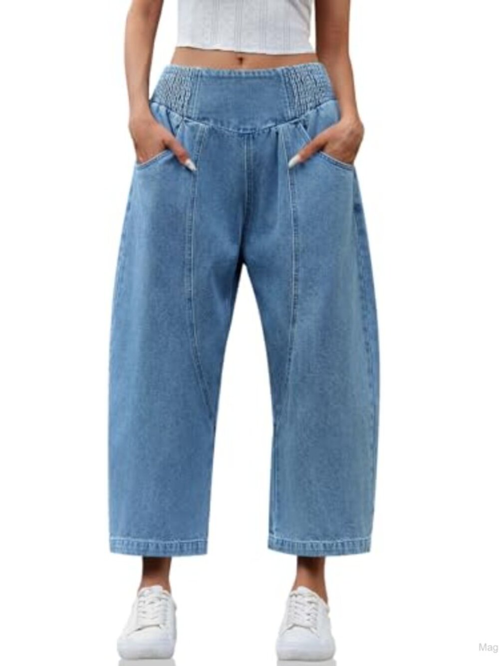 Wide Leg Cropped Jeans Baggy Boyfriend Mid Denim Pants